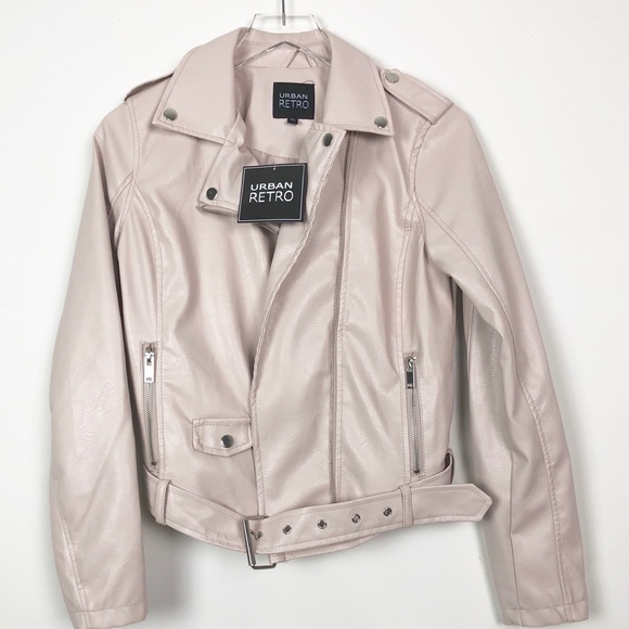 Urban Retro Jackets & Blazers - Vegan Leather Moto Jacket Cream